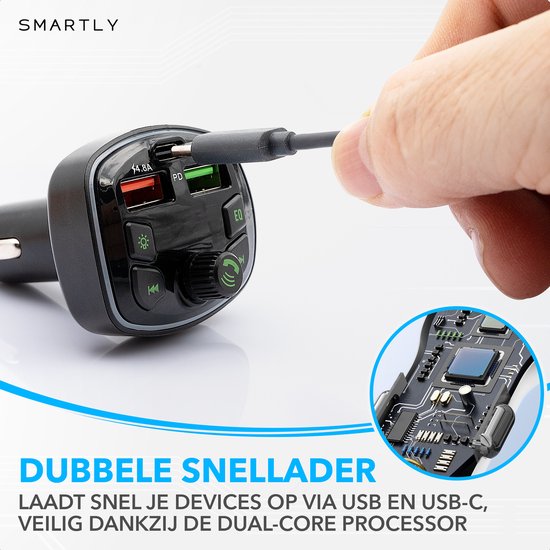 FM Transmitter Auto – Bluetooth 5.0 Carkit – Snellader USB-C & USB – SD Kaart – RGB Licht – Handsfree Bellen – Zwart-Ilumina Benelux