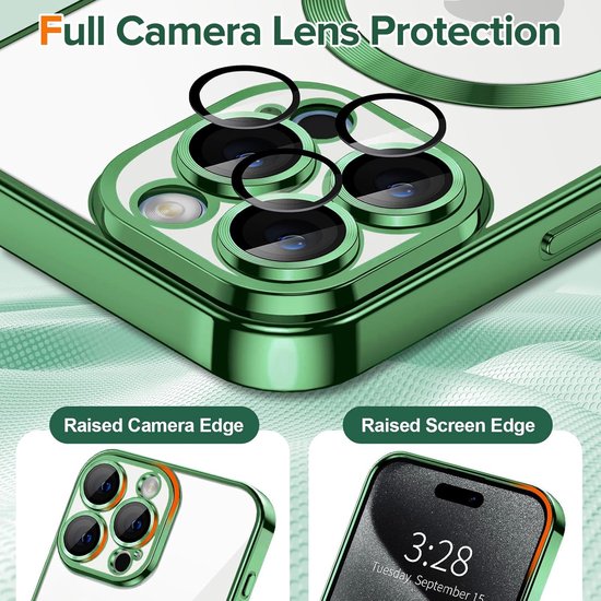 iPhone 14 Pro Max Hoesjes – Backcover – Camera Lens Protector – MagSafe Compatibel – Groen-Ilumina Benelux