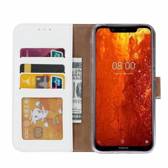 Nokia 8.1 Hoesjes – Bookcase Portemonnee Hoes – Pasjeshouder – Magneetsluiting – Wit-Ilumina Benelux