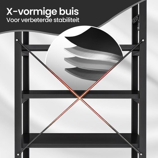 Keukenrek – Velox Goods VL-523 4-Laags Opbergrek met Magnetronplank – Metalen Staand Rek – Zwart-Keukenmeubelset-Ilumina Benelux
