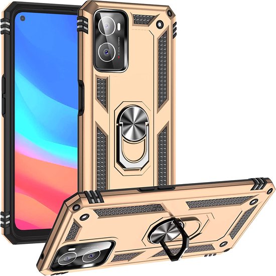 Oppo A76 Hoesjes – Anti-Shock Hybride Ring Armor Backcover – Schokbestendig – Goud-Ilumina Benelux