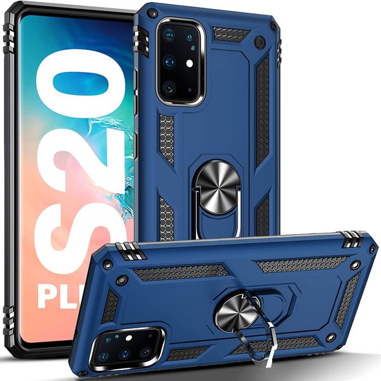 Anti-Shock Hybrid Ring Armor Hoesje Geschikt voor: Samsung Galaxy S20 Plus - Blauw