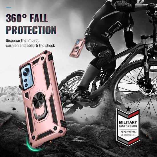 Xiaomi 12 / 12X Hoesjes – Ring Armor Backcover – 360° Draaibare Standaard – Magneet – Roségoud-Ilumina Benelux