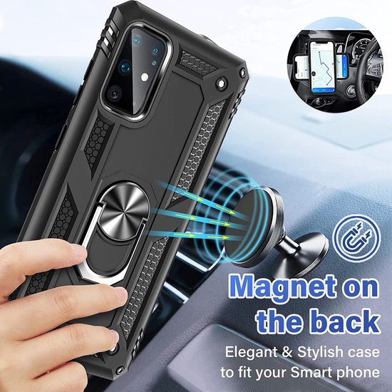 Samsung Galaxy S20 Plus Hoesjes – Ring Armor Backcover – 360° Draaibare Standaard – Magneet – Zwart-Ilumina Benelux