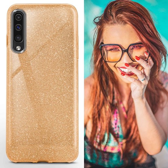Samsung Galaxy A50S Hoesjes – Siliconen TPU Backcover – Glitter BlingBling – Schokbestendig – Goud-Ilumina Benelux
