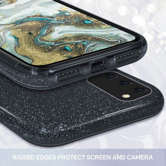 Samsung Galaxy A72 Hoesjes – Glitters TPU Siliconen Backcover – BlingBling Cover – Zwart-Ilumina Benelux