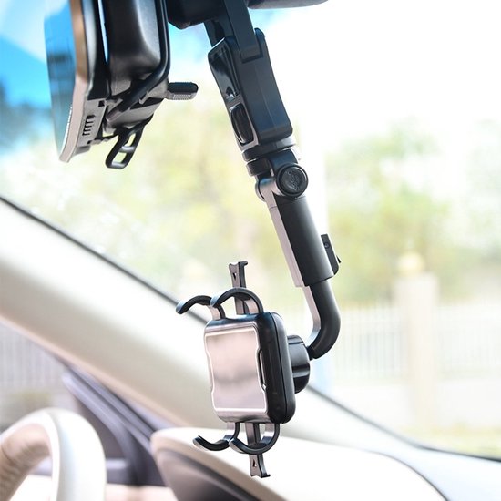 Telefoonhouder auto – 360° draaibaar – Verstelbaar – Voor hoofdsteun & achteruitkijkspiegel – Zwart-Ilumina Benelux