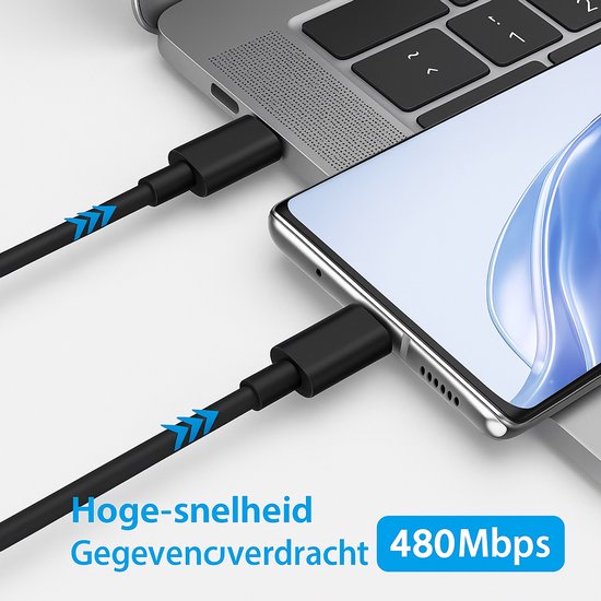 USB-C Oplader – 25W Snellader + 3M USB-C Kabel – Geschikt voor iPhone 15/16 & Samsung Galaxy S25/S24/S23 – Zwart