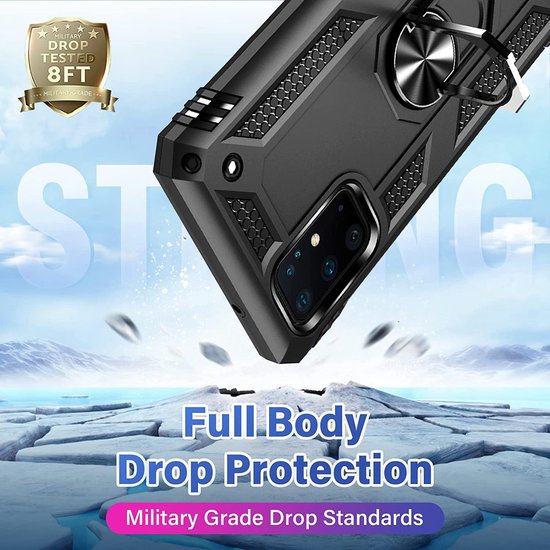 Samsung Galaxy S20 Plus Hoesjes – Ring Armor Backcover – 360° Draaibare Standaard – Magneet – Zwart-Ilumina Benelux