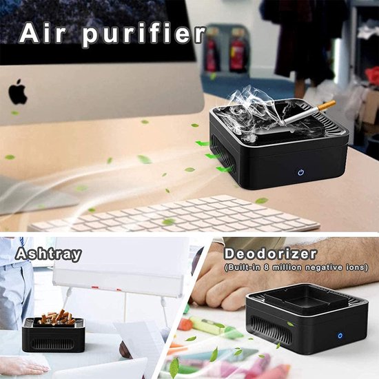 Rookloze asbak auto – USB oplaadbaar – Filter met ventilator – Voor binnen en buiten – Zwart-Accessoire voor sigaretten-Ilumina Benelux