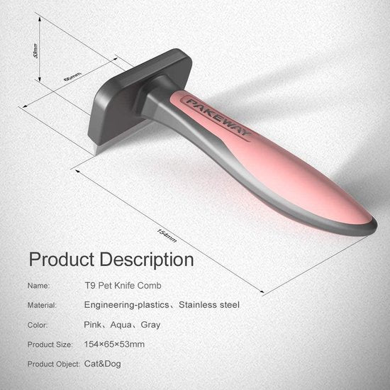 Pakeway T9 - Platte Dierenborstel - Dode haren verwijderen - Hond - Kat - Kam- Hondenkam - Kattenkam - Roze