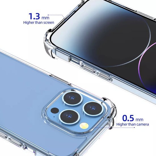 iPhone 15 Pro Hoesjes – Transparante Backcover – Schokbestendig – Met Cameralens Protector & 2x Screenprotector – Militair KKG-Ilumina Benelux