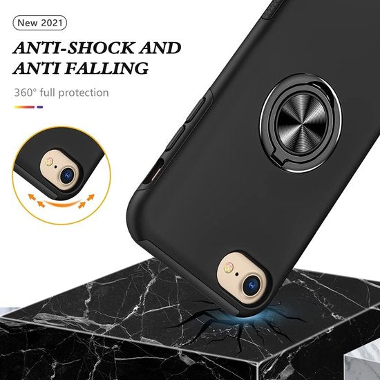 iPhone 7/8/SE 2020/2022 Hoesjes – Backcover met Vingerring & Magneet – Anti-drop – Zwart-Ilumina Benelux