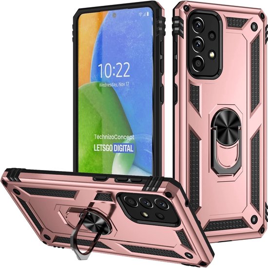 Samsung Galaxy A73 5G Hoesjes – Anti-Shock Hybride Ring Armor Backcover – Schokbestendig – Roségoud-Ilumina Benelux