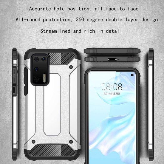 Huawei P40 Hoesjes – Armor Hybrid Backcover – Schokbestendig – Zwart-Ilumina Benelux