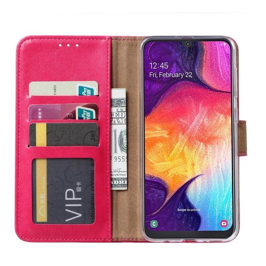 Samsung Galaxy A30S Hoesjes – Portemonnee Hoes – Pasjeshouder – 2x Gehard Glas Screenprotector – Roze-Ilumina Benelux