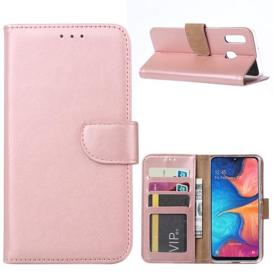 Samsung Galaxy A20E Hoesjes – Portemonnee Hoes – Magneetsluiting – 2x Gehard Glas Screenprotector – Roségoud-Ilumina Benelux