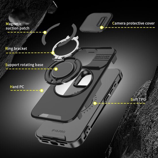 iPhone 11 Pro Max Hoesjes – Backcover – Magnetische Ringhouder – Sliding Lens Camshield – Zwart-Ilumina Benelux