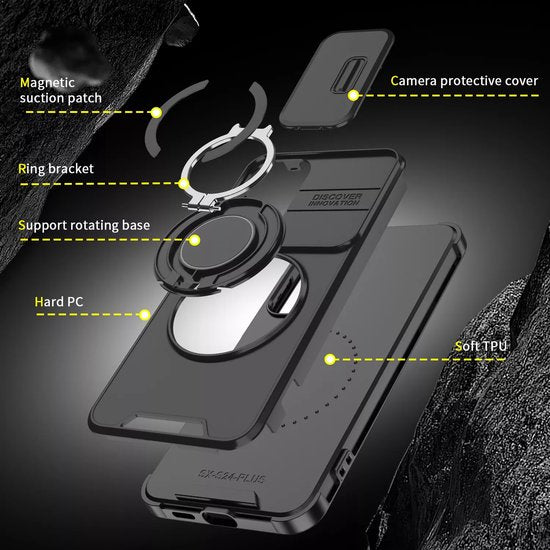 Samsung Galaxy A15 Hoesjes – Armor Tough Hybrid Backcover – MagSafe Ringstandaard – Schokbestendig – Zwart-Ilumina Benelux