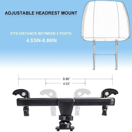 Tablethouder auto hoofdsteun – Verstelbare arm – 360° draaibaar – Geschikt voor iPad & Samsung Galaxy Tab – Zwart-Tablethouder-Ilumina Benelux