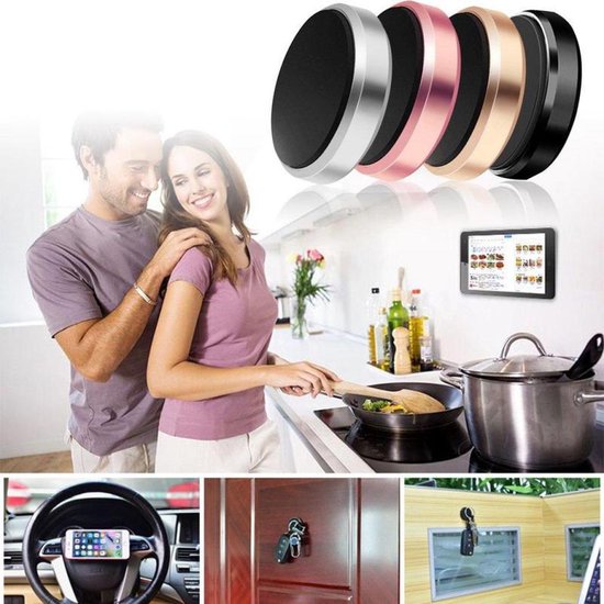 Telefoonhouder auto – Magnetische draaibare houder – Sterke magneet – Plakstrip montage – Zilver-Ilumina Benelux
