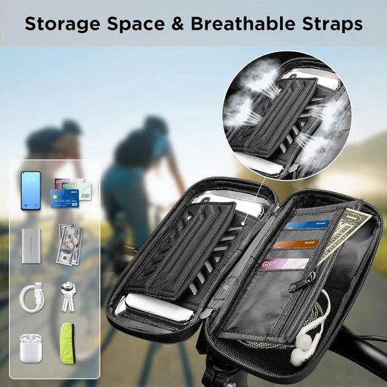 Telefoonhouder fiets – Waterdichte stuurtas met touchscreen – 360° draaibaar – Regenhoes & opbergruimte – Tot 7 inch – Zwart-Ilumina Benelux