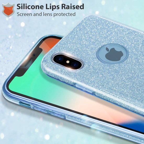iPhone XS Max Hoesjes – Siliconen TPU Backcover – Glitter BlingBling Cover – Blauw-Ilumina Benelux