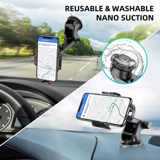 Telefoonhouder auto – Zuignap Dashboard – Klemhouder – 360° Draaibaar – Geschikt voor iPhone Samsung Huawei – Zwart-Ilumina Benelux