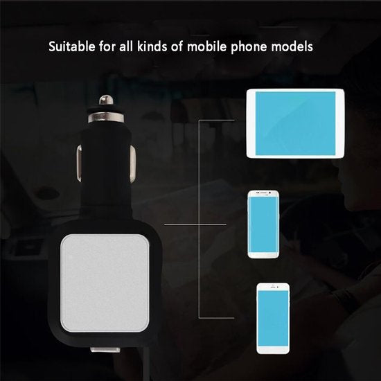 Auto oplader – Intrekbare Micro-USB & Lightning kabel – Dubbele USB-poorten – Snelladen – Zilver-Oplader-Ilumina Benelux