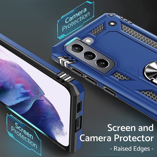 Anti-Shock Hybrid Ring Armor Hoesje Geschikt voor: Samsung Galaxy S22 - Blauw