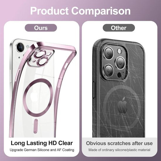 iPhone 15 Plus Hoesjes – Magnetisch Clear Siliconen Backcover – Camera Lens Protector – MagSafe – Roségoud-Ilumina Benelux