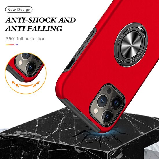 iPhone 15 Pro Hoesjes – Anti-drop Backcover – Vingerring & Magneet – Rood-Ilumina Benelux