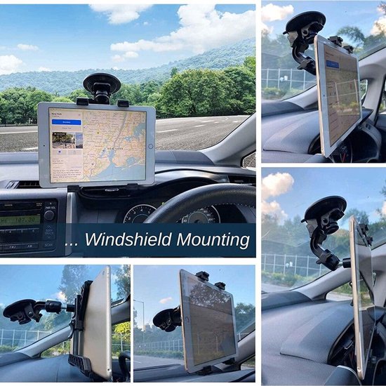 Tablethouder auto – 360° draaibaar voorruit & dashboard – Voor 7-11 inch tablets en grote smartphones – Zwart