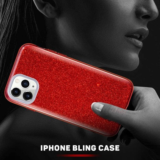 Samsung Galaxy S21 Plus Hoesjes – Siliconen TPU Backcover – Glitters BlingBling – Rood-Ilumina Benelux
