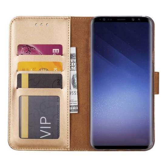 Samsung Galaxy S9 Plus Hoesjes – Bookcase Portemonnee Hoes – Pasjeshouder – Magneetsluiting – Goud-Ilumina Benelux
