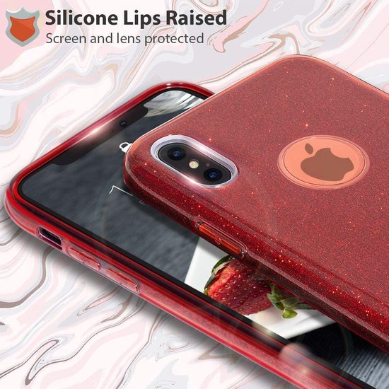 Samsung Galaxy M21 Hoesjes – Glitters TPU Siliconen Backcover – BlingBling Cover – Rood-Ilumina Benelux
