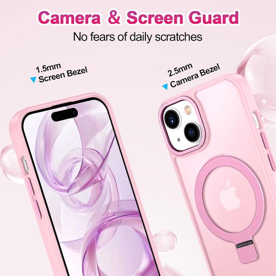 iPhone 16E Hoesjes – MagSafe Backcover met Standaard – Schokbestendig – Roze-Ilumina Benelux