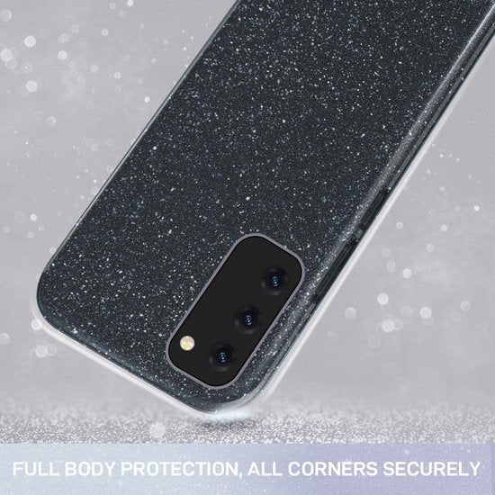 Samsung Galaxy A72 Hoesjes – Glitters TPU Siliconen Backcover – BlingBling Cover – Zwart-Ilumina Benelux