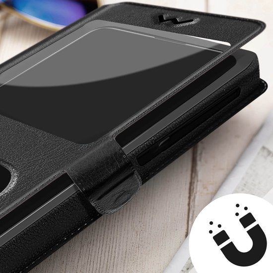 Universele Smartphone Hoesjes 4.3-4.8 inch – Hoes met Venster – Afneembaar – Zwart-Ilumina Benelux