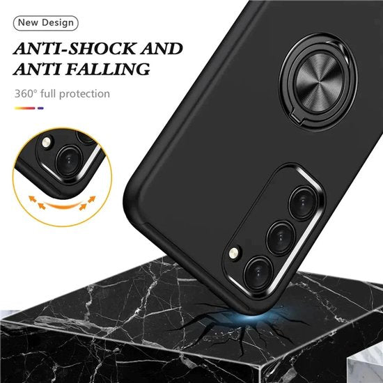 Samsung Galaxy A15 Hoesjes – Backcover met Vingerring – Extra Grip – Zwart-Ilumina Benelux