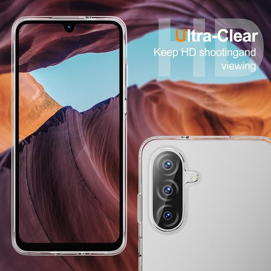 Samsung Galaxy A25 Hoesjes – Transparante Siliconen Backcover – 2x Screenprotector – 2x Camera Lens Protector – Clear