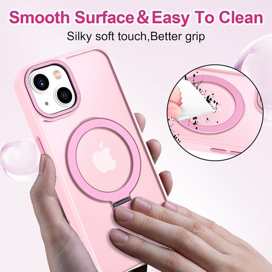 iPhone 16E Hoesjes – MagSafe Backcover met Standaard – Schokbestendig – Roze-Ilumina Benelux