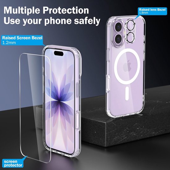 iPhone 17 Hoesjes – Transparante Backcover – Schokbestendig – MagSafe – Incl. 2x Screenprotector & Camera Lens Protector-Ilumina Benelux