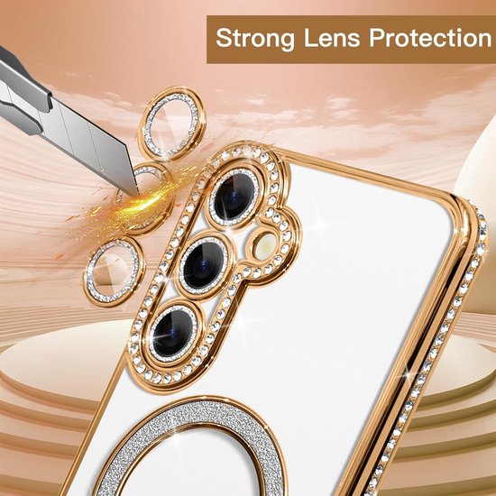 Magnetische Hoesje Geschikt voor: Samsung Galaxy S24 Plus / Galaxy S25 Plus Magsafe - Sparkle Glitter - Meisjes Vrouwen - Zachte TPU Cover - Goud