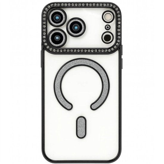 iPhone 17 Pro Max Hoesjes – MagSafe Glitter Backcover – Diamantjes – Glamour – Zwart
