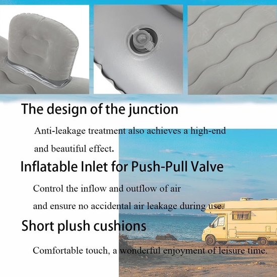 Auto luchtbed – Opblaasbaar achterbank matras – Incl. kussens – Ideaal voor reizen & camping – Grijs