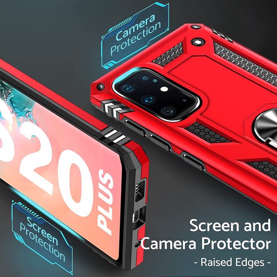 Samsung Galaxy S20 Plus Hoesjes – Ring Armor Backcover – 360° Draaibare Standaard – Magneet – Rood-Ilumina Benelux