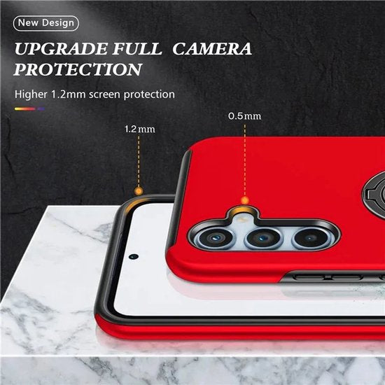Samsung Galaxy A16 Hoesjes – Backcover met Vingerring – Grip & Standaard – Rood-Ilumina Benelux