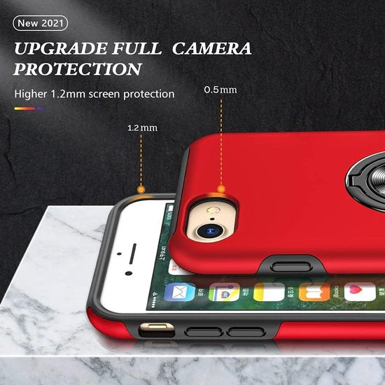 iPhone 7/8/SE 2020/2022 Hoesjes – Backcover met Vingerring & Magneet – Anti-drop Cover – Rood-Ilumina Benelux
