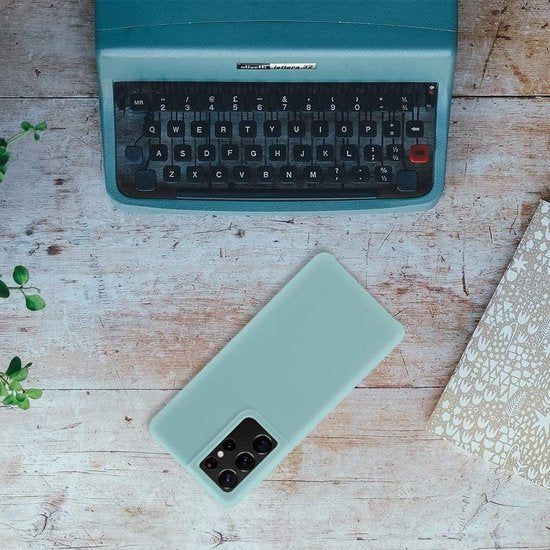 Samsung Galaxy S21 Ultra Hoesjes – Liquid Siliconen Backcover – Soft Touch Flexibel – Mist Blauw-Ilumina Benelux